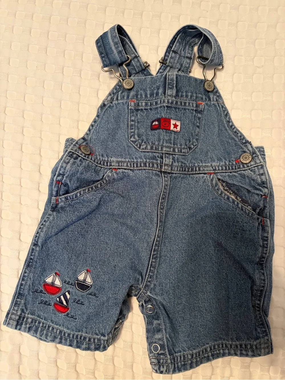 OshKosh B'gosh Dark Denim Overalls & Vintage Sailboat Carter Shortalls